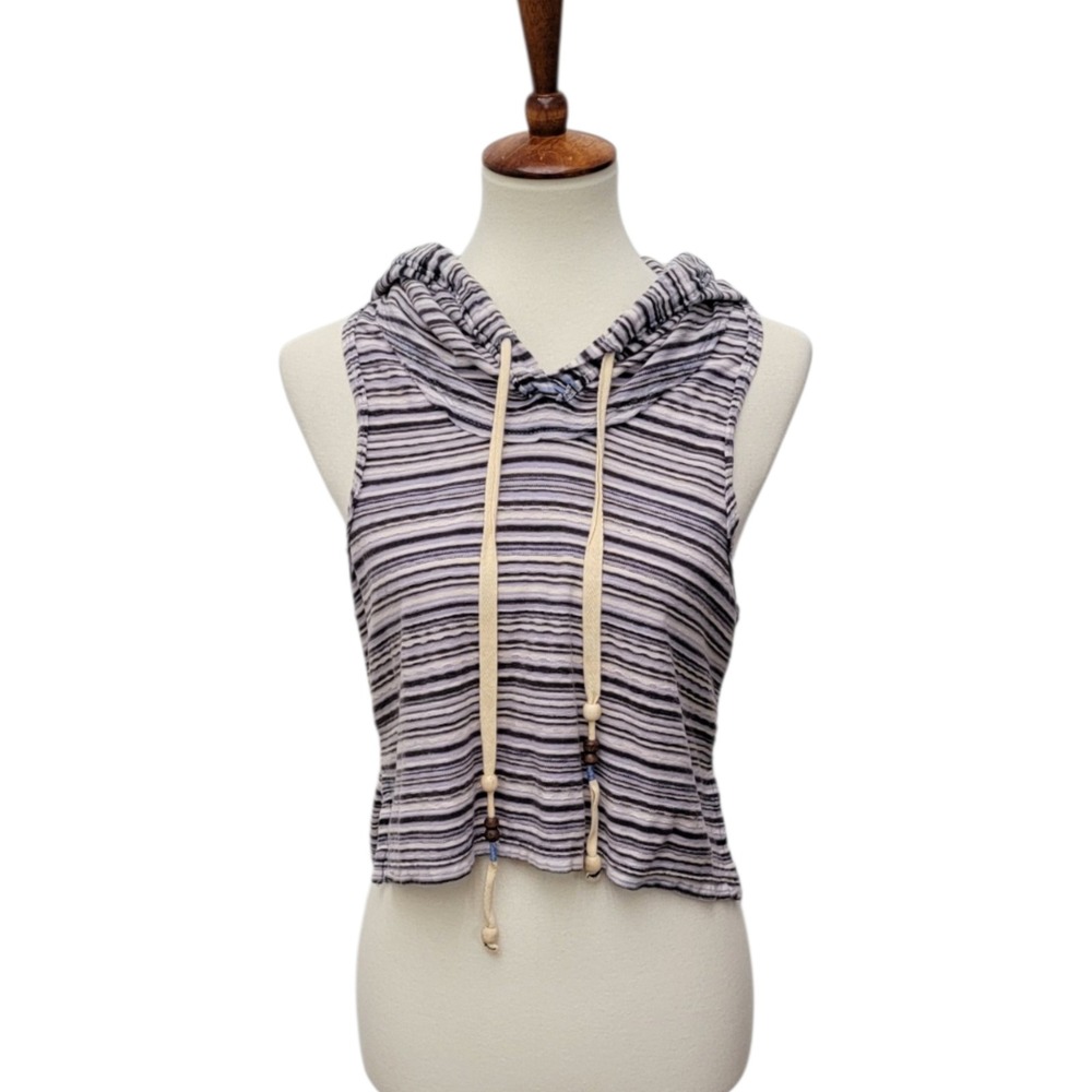 We The Free On Fire Tank Small Hoodie Striped Cropped Blue Indie Boho Granola‎